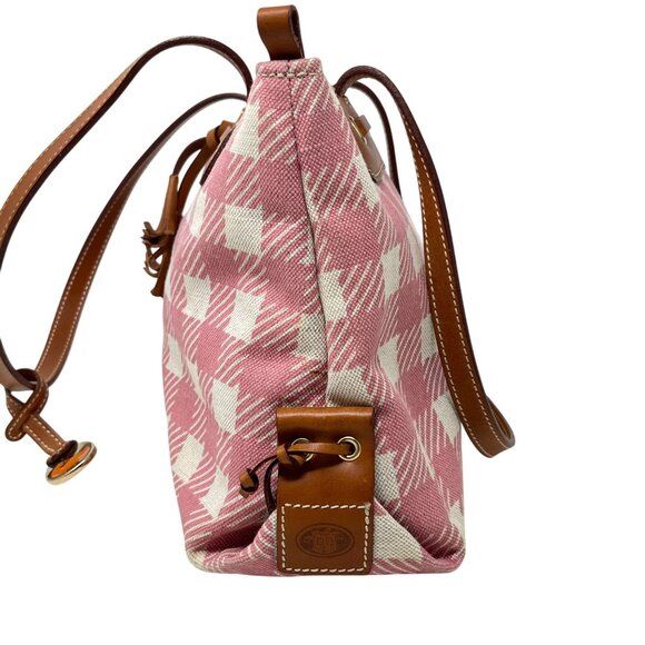 Dooney & Bourke Pink & Beige Checkered Canvas Tote Bag With Leather‎ Accents - Picture 4 of 15